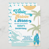 Vibin' Thrivin' en Three Retro Surf Beach Birthday Kaart (Voorkant / Achterkant)