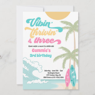 Vibin' Thrivin' en Three Retro Surf Beach Birthday Kaart