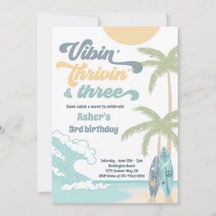 Vibin' Thrivin' en Three Retro Surf Beach Birthday Kaart