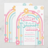 Vibin' Thrivin' Three Boho Daisy Rainbow Birthday Kaart (Voorkant / Achterkant)