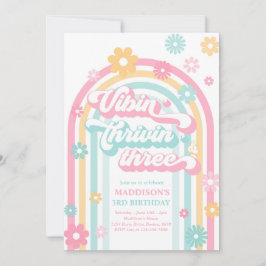 Vibin' Thrivin' Three Boho Daisy Rainbow Birthday Kaart