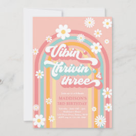 Vibin' Thrivin' Three Boho Daisy Rainbow Birthday Kaart