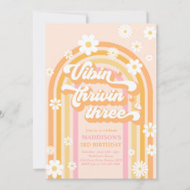 Vibin' Thrivin' Three Boho Daisy Rainbow Birthday Kaart