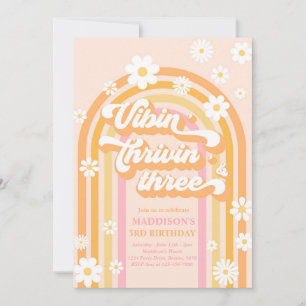 Vibin' Thrivin' Three Boho Daisy Rainbow Birthday Kaart