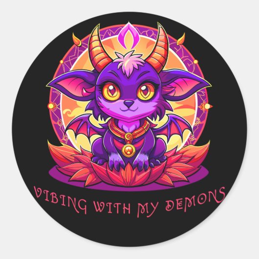 Vibing met mijn demonen ronde sticker (Voorkant)