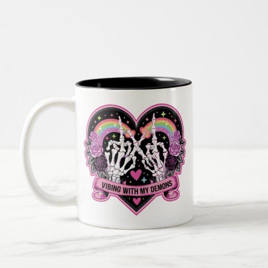 Vibing met mijn demonen tweekleurige koffiemok (Links)