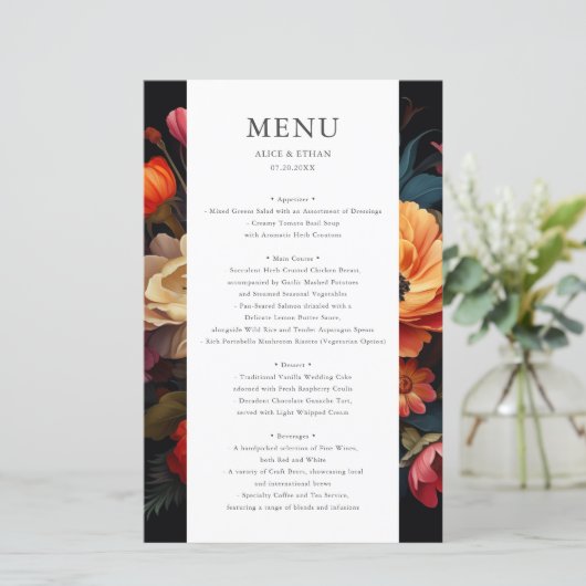 Vibran Bloom Dark Wedding Menu (Staand voorkant)