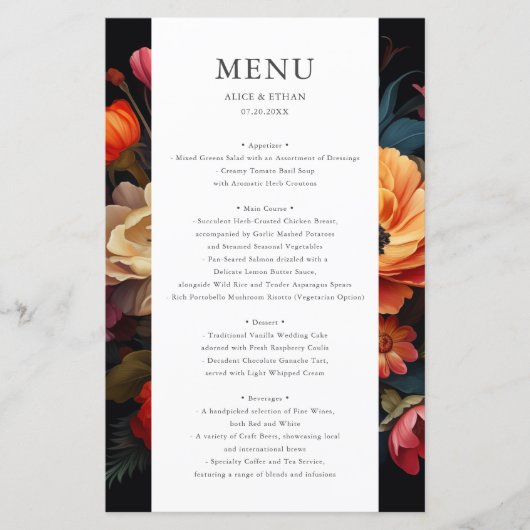 Vibran Bloom Dark Wedding Menu (Voorkant)