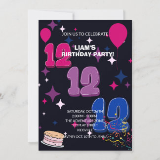 Vibrant 12th Birthday | Pink Blue Confetti Kaart