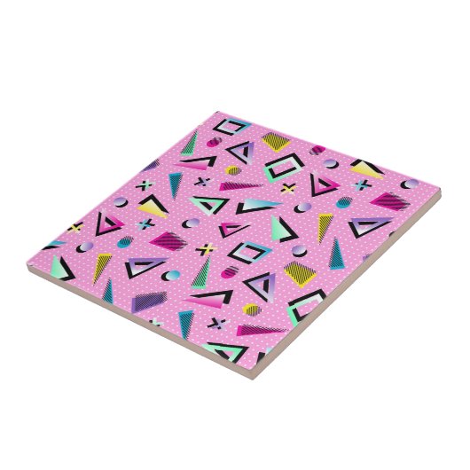 Vibrant 1980's roze en kleurrijke retro tegeltje (Zijkant)