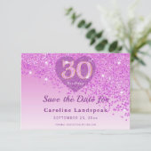 Vibrant 30th Birthday Pink Glitter Frosted Heart Save The Date (Staand voorkant)