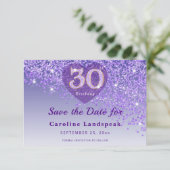 Vibrant 30th Birthday Purple Glitter Frosted Heart Save The Date (Staand voorkant)