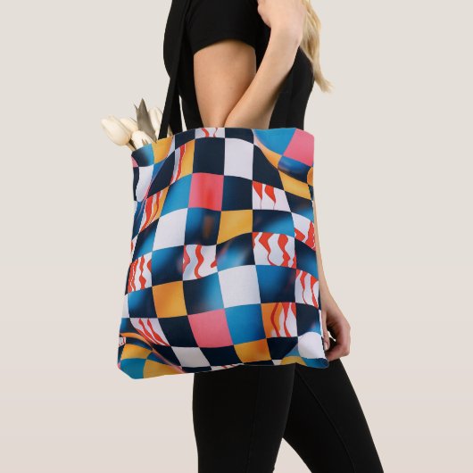 Vibrant 3D Fabric Ripple Checkerboard Pattern Tote Bag (Dichtbij)