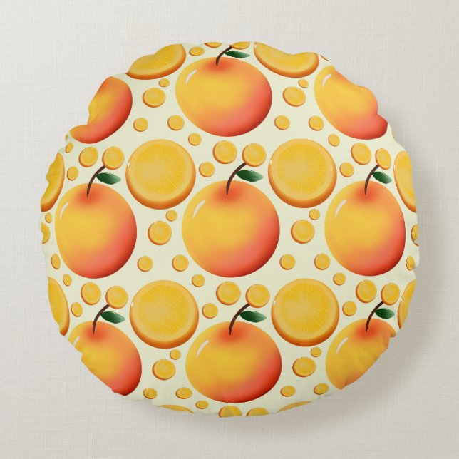 Vibrant 3D Glossy Orange and Mandarin fruit  Rond Kussen (Voorkant)