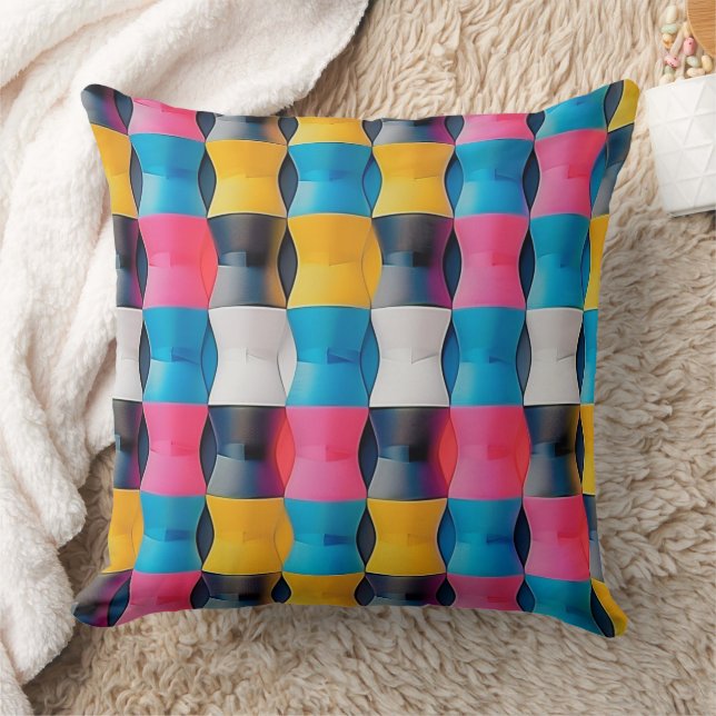 Vibrant 3D Hourglass Geometric Pattern Kussen (Deken)