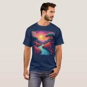 Vibrant 70s dreamscape blending nature and groovy  t-shirt (Voorkant volledig)