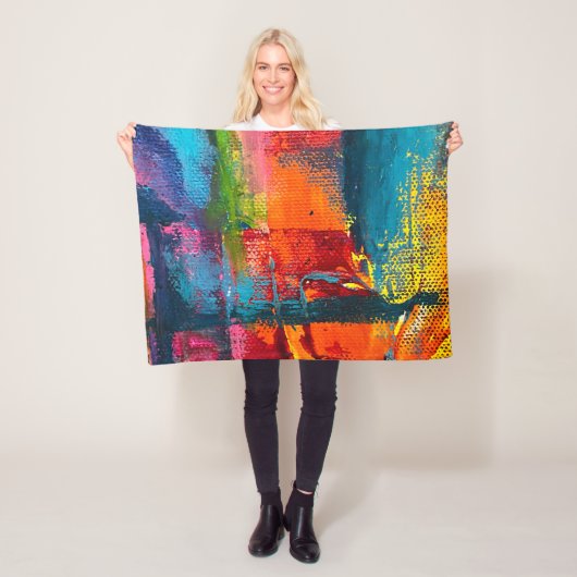 Vibrant Abstract Acrylic Art Throw Blanket  Fleece Deken (In situ)