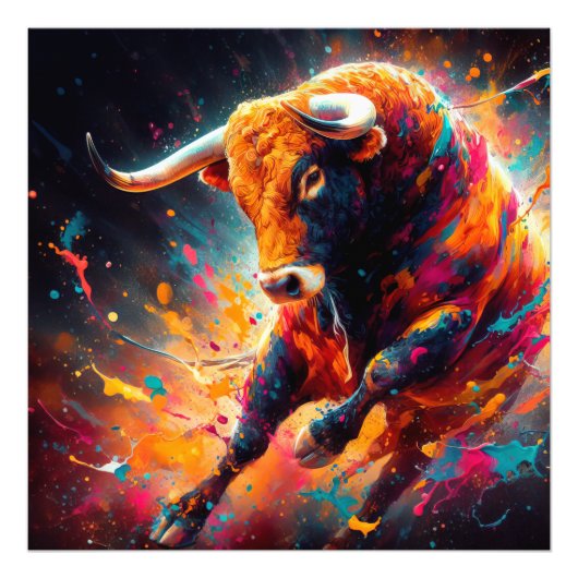 Vibrant Abstract Bull Painting Foto Afdruk (Voorkant)