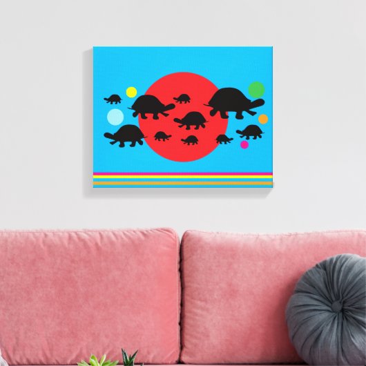Vibrant Abstract Canvas Print with Black Turtles (Insitu (Woonkamer))