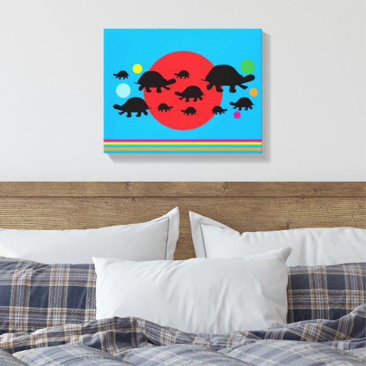 Vibrant Abstract Canvas Print with Black Turtles (Insitu (Slaapkamer))