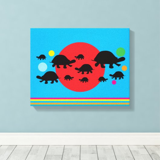 Vibrant Abstract Canvas Print with Black Turtles (Insitu (Houten vloer))