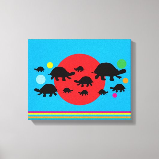 Vibrant Abstract Canvas Print with Black Turtles (Voorkant)