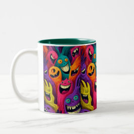 Vibrant Abstract Cartoon Creature Mug Tweekleurige Koffiemok