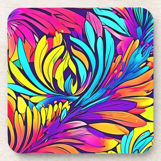 Vibrant Abstract Floral Bier Onderzetter (Voorkant)