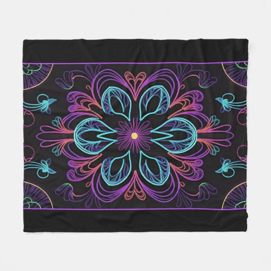 Vibrant Abstract Floral Fleece Deken (Voorkant (Horizontaal))