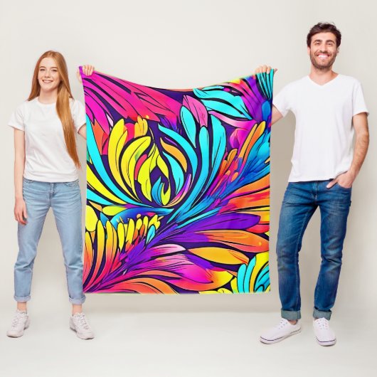 Vibrant Abstract Floral Fleece Deken (In situ)