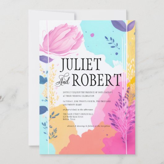 Vibrant Abstract Floral Foliage Spring Wedding Kaart (Voorkant)