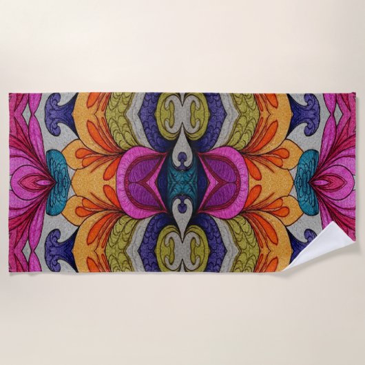Vibrant Abstract Floral Fusion Pattern Strandlaken (Voorkant)