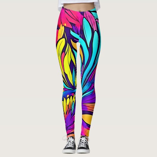Vibrant Abstract Floral Leggings (Voorkant)