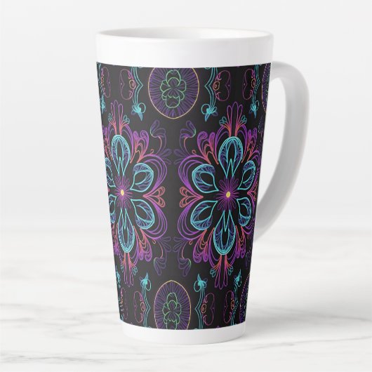 Vibrant Abstract Floral Patroon Latte Mok (Rechterhoek)