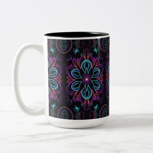 Vibrant Abstract Floral Patroon Tweekleurige Koffiemok (Links)