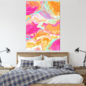 Vibrant Abstract Fluid Art in Hot Pink & Orange  Canvas Afdruk (Insitu (Slaapkamer))
