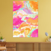 Vibrant Abstract Fluid Art in Hot Pink & Orange  Canvas Afdruk (Insitu (Woonkamer))