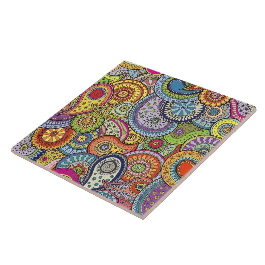 Vibrant Abstract Paisley Pattern Tegeltje (Zijkant)
