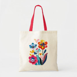Vibrant Abstract Paper Cut Flowers Botanical Tote Bag