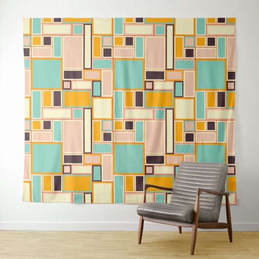 Vibrant abstract pattern with rectangles wandkleed (In Situ (horizontaal))