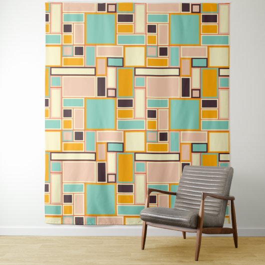 Vibrant abstract pattern with rectangles wandkleed (In situ)