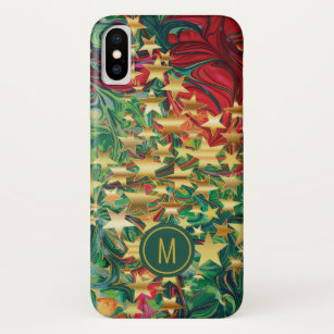 Vibrant Abstract Red Green Gold Stars Monogram Case-Mate iPhone Case