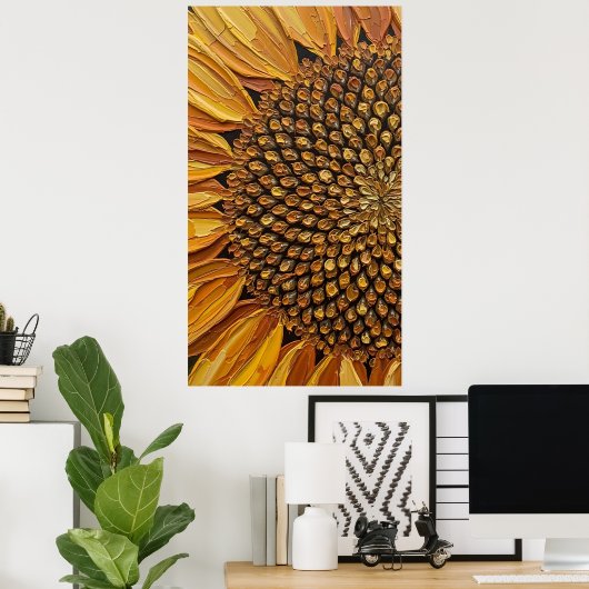Vibrant Abstract Sunflower Impasto Poster (Thuiskantoor)
