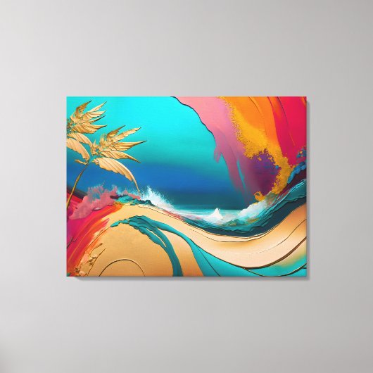 Vibrant Abstract Tropical Beach Scene Canvas Afdruk (Voorkant)
