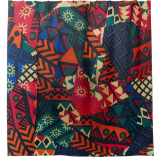 Vibrant African Geometric Tribal Abstract Pattern Douchegordijn