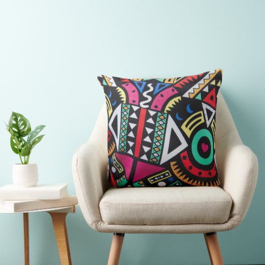 Vibrant Afro-Centric Geometric Pattern – Bold Trib Kussen (Stoel)