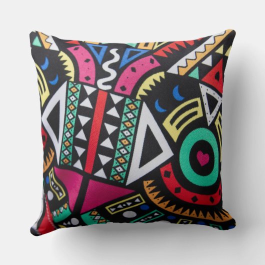 Vibrant Afro-Centric Geometric Pattern – Bold Trib Kussen (Achterkant)