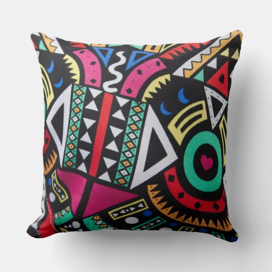 Vibrant Afro-Centric Geometric Pattern – Bold Trib Kussen (Voorkant)