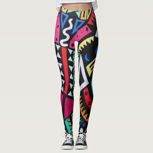 Vibrant Afro-Centric Geometric Pattern – Bold Trib Leggings (Voorkant)