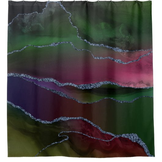 Vibrant Agate | Rich Pink en Green Jewel Tone Douchegordijn (Voorkant)